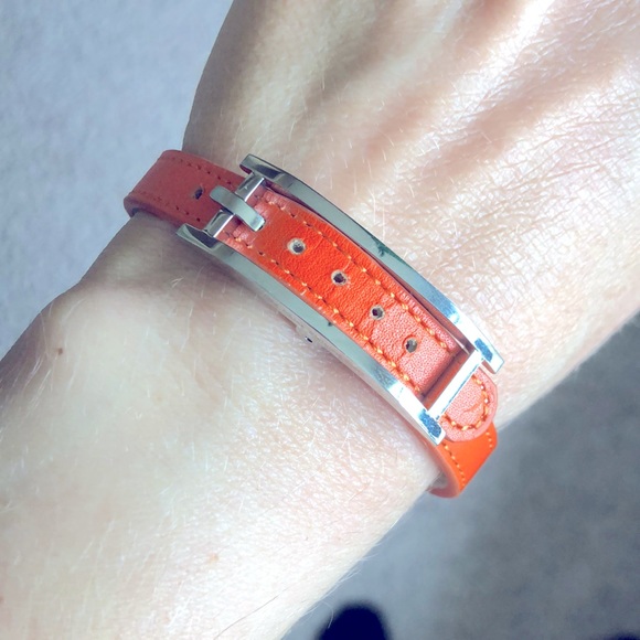GM Jewelry - Orange Silver Genuine Leather Buckle belt-style Thin Bracelet adjustable